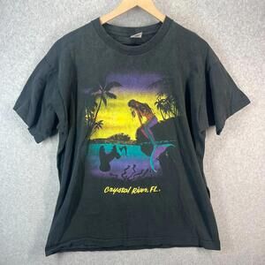 Vintage 91 Manatee Mermaid T shirt Crystal River Florida Single Stitch XL Black